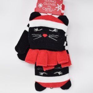 Red, Black and White Cat Texting Gloves by Capelli